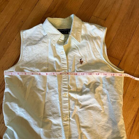 Ralph Lauren Sport 4 Green White Striped Sleeveless Button Up Collared Blouse - Picture 12 of 12